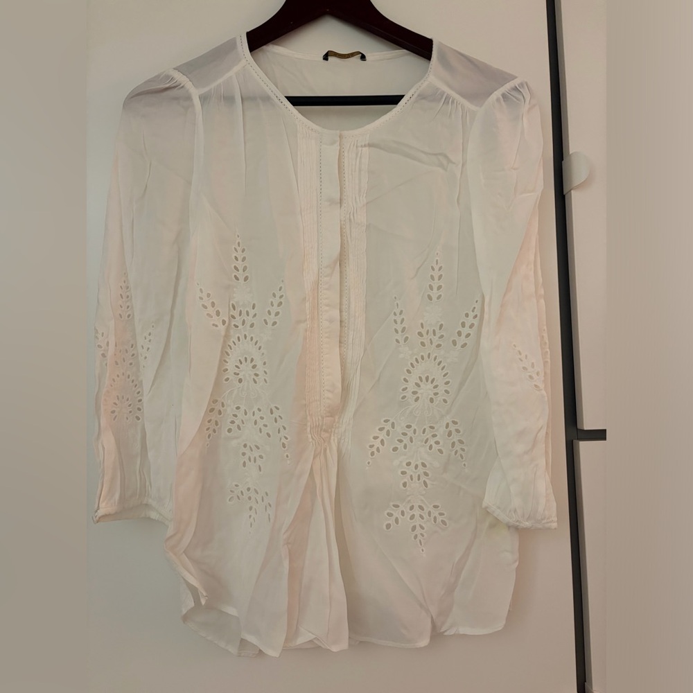 Massimo Dutti White Eyelet Boho Blouse